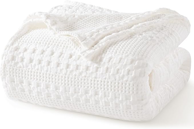 PHF 100% Cotton Waffle Weave Blanket King Size for Bed, Soft Lightweight & Breathable for Spring and Summer, All-Season Comfort, Luxury Aesthetic Blanket for Home Decor, 108"x90", White