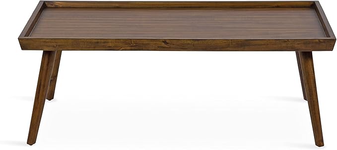 Kate and Laurel Eastmont Rectangle Wood Coffee Table; 46 x 22 x 17; Walnut Brown; Large Mid-Century Wooden Living Room Table with Stylish Tapered Legs and Adjustable Feet
