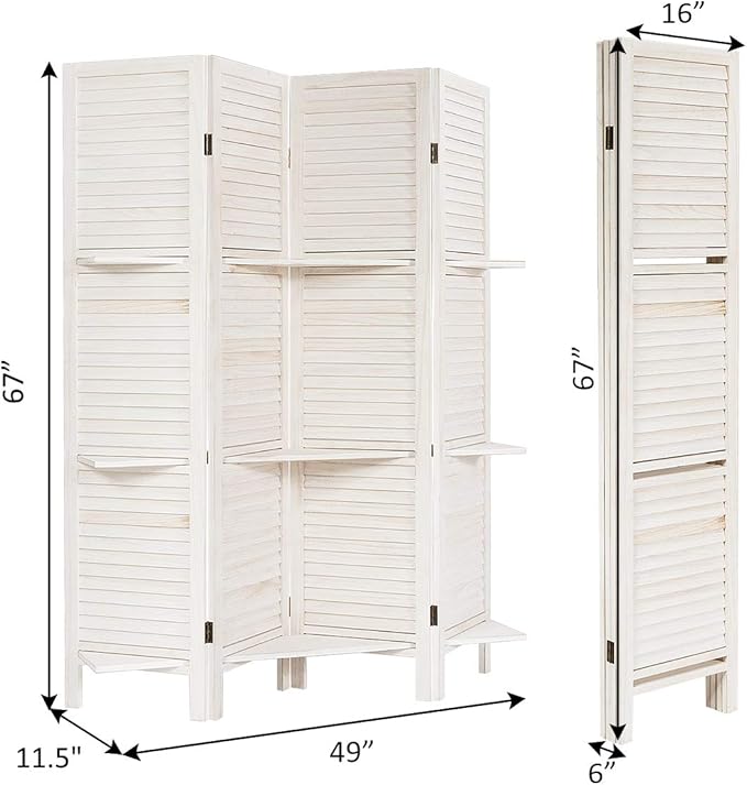 Giantex 4 Panel Room Divider with Shelve, Folding Privacy Screens, Wood Divider for Room Separation, 5.6 FT Foldable Wall Partition for Home Office Bedroom, White