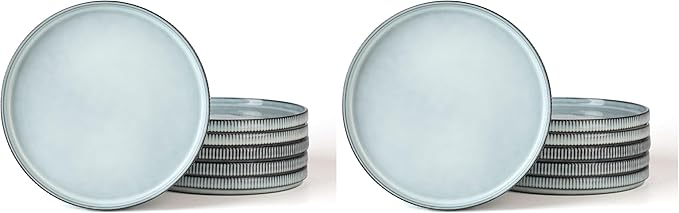 famiware Star Salad Plates for 6, 8 inches Plate Set, Stoneware Dinnerware, Small Dinner Plates for Dessert, Salad, Appetizer, Smoky Blue (Pack of 2)