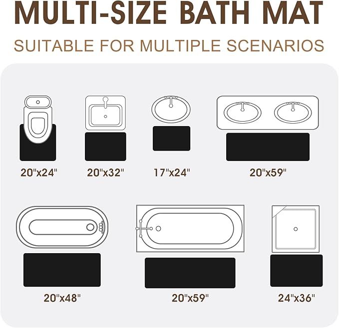 ACCUMTEK Memory Foam Bath Mat, Ultra Soft Absorbent Waffle Bathroom Rugs, Super Non-Slip PVC Backing Bath Rug Quick Dry, Machine Washable Rug for Tub, Shower, Home Decor Accessory, 32" x 20", Black