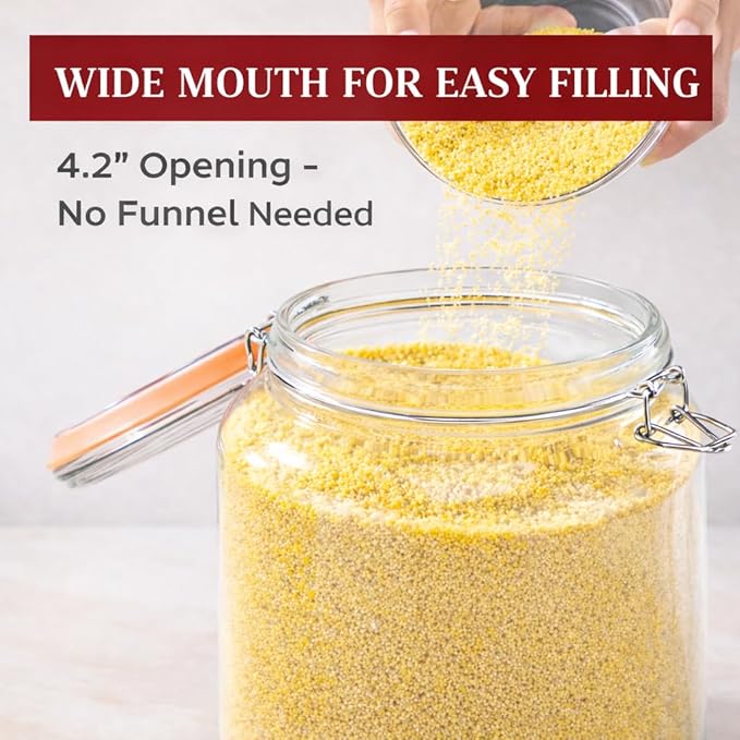 1 Gallon Wide Mouth Glass Jars, Airtight Leakproof Canisters with Lids, Clear Food Storage Containers for Pantry Kitchen, Great for Flour Sugar Rice Dry Goods, Pickling Fermenting, 2 Pack