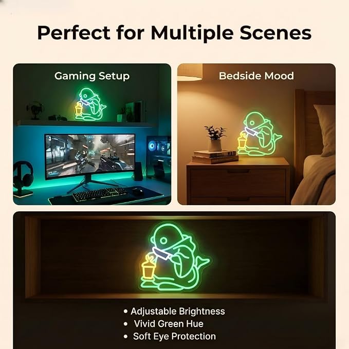 Mysterious Lantern Bearer Neon Sign – Green Glow LED Wall Art, 13"x12.6" USB Dimmable Decor for Fantasy Fans & Curious Minds