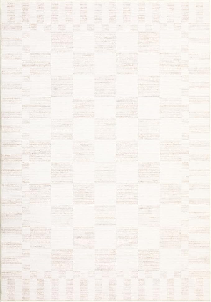 GarveeHome Beige Checkered Rug 5×7 Area Rugs for Living Room，Non-Slip Washable Rug Soft Low-Pile, Neutral Modern Farmhouse Geometric Rugs for Bedroom Dining Room Office