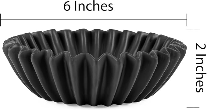 Small Ceramic Bowl Black Decorative Bowl, Modern Home Decor Centerpiece 6 Inches Key Jewelry Ruffle Fluted Scalloped Bowl