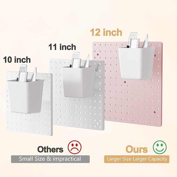 FZK Pink Peg Board Wall Organizer, 12" x 12" Modular Plastic Pegboard Display Panels for Office, Bedroom & Home Decor, Wall Mount Storage Kit with Hooks & Shelves (4 Panels)