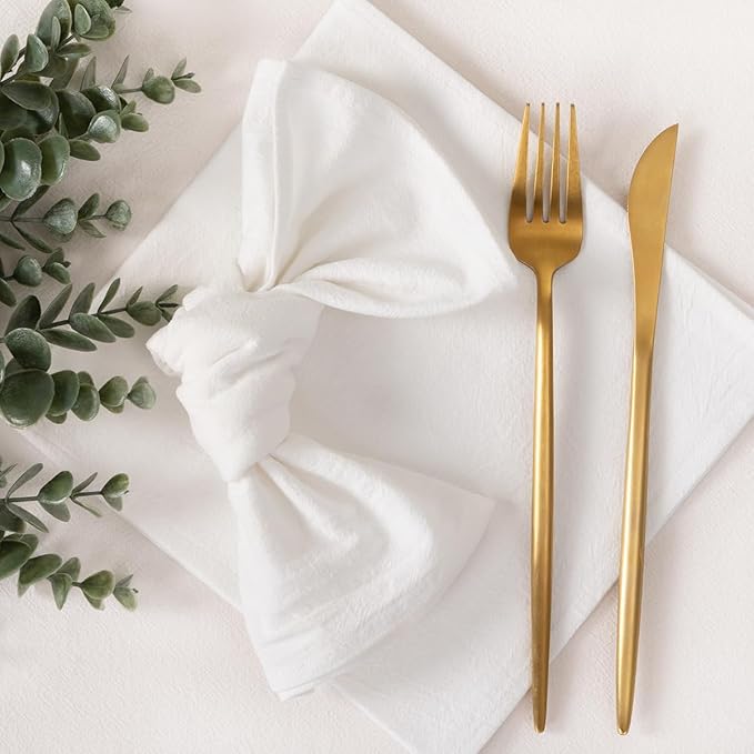 Socomi Cloth Napkins White Ivory Summer Washable Reusable Bulk Linen Cotton Napkins Set of 6 17"x17" for Wedding Party Bridal Baby Shower Birthday Dining Table Decorations