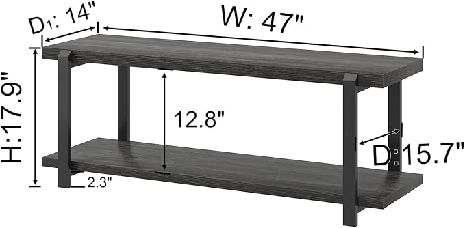 FOLUBAN 47 Inch Shoe Storage Bench, Rustic Wood and Metal Entryway Bench for Hallway Front Door Entrance, Vintage Indoor Shoe Rack Bench Seat for Bedroom Living Room, Dark Gray