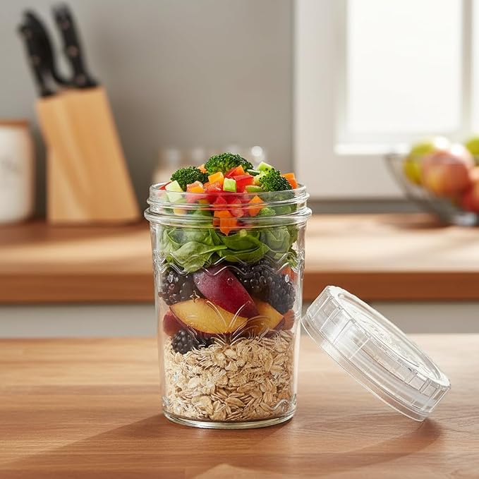 2-Pack 20oz Glass Jars with Lids, glass yogurt containers with lids, wide mouth mason jars, BPA free Food Storage Containers for Snacks, Yogurt, Salad, Meal Prep, Jar Déco (White)