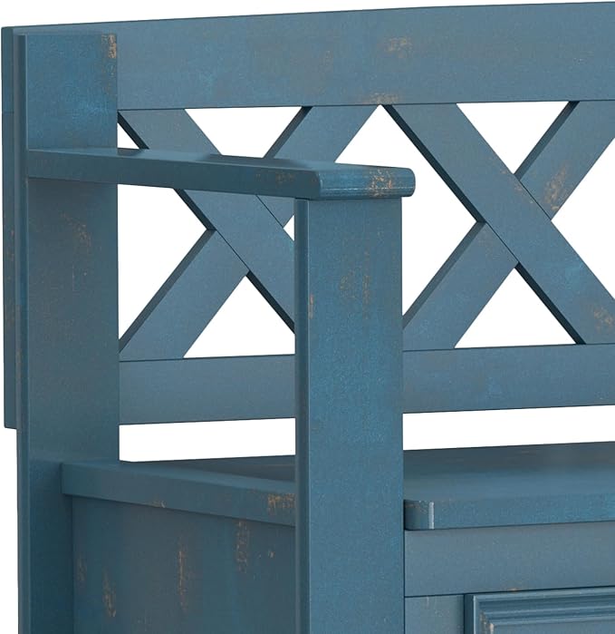 SIMPLIHOME Amherst Entryway Storage Bench - 48 inch Wide Solid Wood Hallway Seat in Distressed Coastal Blue, Transitional Bench for Entryway or Living Room with Lift-Up Lid and Spacious Storage