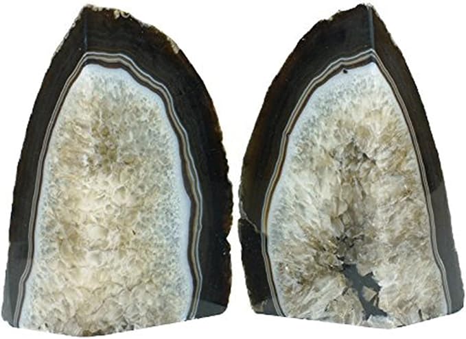 JIC Gem Black Agate Bookend(s) Bookends for Shelves to Hold Books geode bookends with Rubber Bumpers for Office and Home Decoration(1 Pair 2 to 3 Lbs)