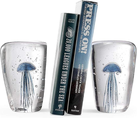 SPI Art Glass Blue Jellyfish Wedge Bookends