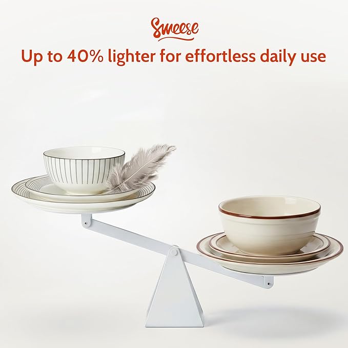 Sweese Lightweight Dinnerware Sets, Plates and Bowls Set for 6, 18 Pieces Stripe Dishes - Chip and Scratch Resistant, Microwave and Dishwasher Safe Porcelain Dinner Sets, Gray