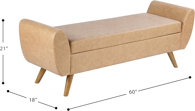 HomePop Modern Storage Bench with Wood Legs Home Décor|Bench with Storage for Living Room & Bedroom - Sand Faux Leather