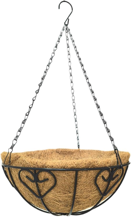 Garden Hanging Basket with Liner, 8/10/12/14 Inch Round Metal Hanging Basket Indoor Outdoor Hanging Planter Plant Pots for Garden Decorations