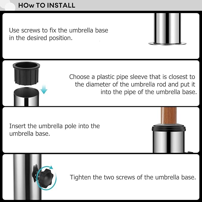 Universal Granite Umbrella Stand Tube Outdoor, Stone Umbrella Stainless Steel Tube Base for Outside, Heavy Duty Marble Flag Pole Stake Holder, Table Umbrella Tube Bracket,DIY Metal Tube Umbrella Mount