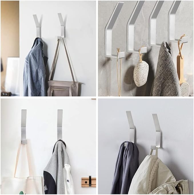 Coat Hooks Wall Mounted, 8 Packs Wall Hooks for Hanging Clothes, Coat, Towel, Rope, Keys, Hats, Purse, Wall Hangers for Kitchen, Bathroom, Door, Cabinet, Hallways, Bedrooms (Silver, 8 Packs)