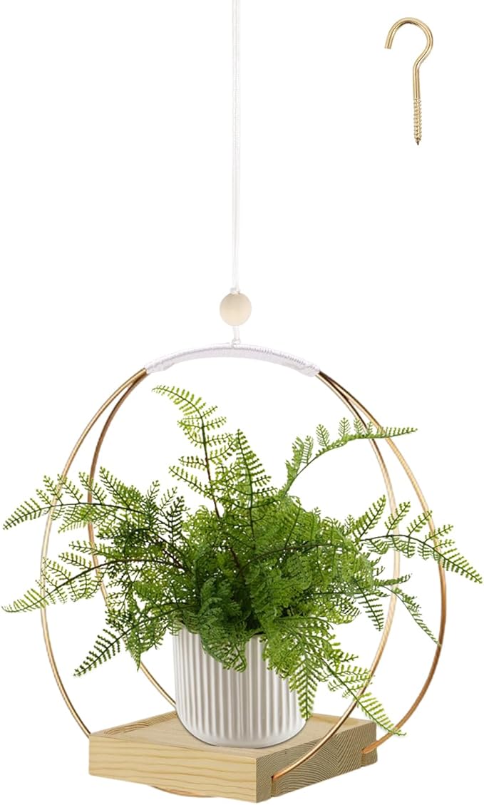hismocal Hanging Planter for Indoor Plants, Plant Hanger with Sturdy Wood Base,Modern Boho Macrame Plant Hanger,Wall Ceiling Window Stands(Plants/Pots Not Included)