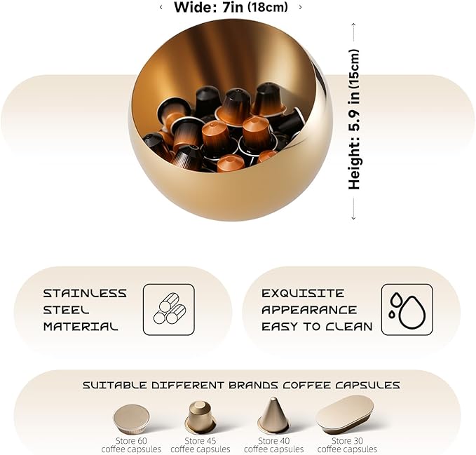 Coffee Pod Holder, Large Capacity Stainless Steel Storage Rack for Coffee & Espresso Pods - Countertop Coffee Bar Accessories (Gold Without Base, Large)