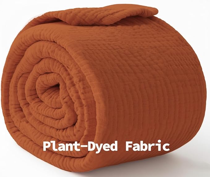 KyraHome 100% Cotton Throw Blankets, 60"x80", Plant-Dyed, Lightweight Breathable Thin Soft Summer Gauze Muslin Blankets for Adults, Boho Cotton Throw for Couch, All Season, Terracotta