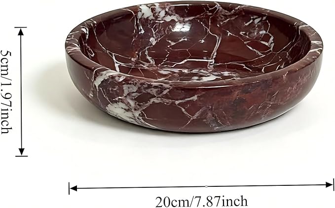 Large Decorative Marble Bowl, 7.87 inches,Natural Stone Round Bowl for Home Decor, Fruit, Nuts, Jewelry tray,Coffee Tables Centerpiece, Soap Serving (Purplered-7.87inch)
