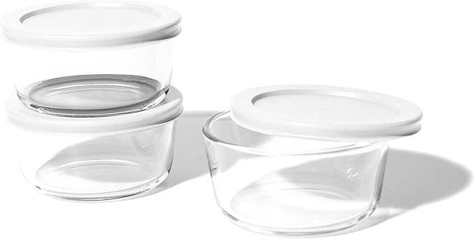 6-Piece Glass Food Storage Containers Set (3 Containers + 3 BPA-Free Lids) | 2-Cup, Leakproof | Microwave, Freezer, Oven & Dishwasher Safe | Ideal for Meal Prep & Pantry Organization, White