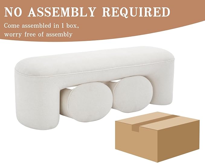 ROCITY 3-Piece Nesting Ottoman Bench Set, 53 Inch Long Bedroom Bench with 2 Foot Stools Chenille Padded End of Bed Bench Modern Upholstered Bench for Living Room, Entry, Porch, White