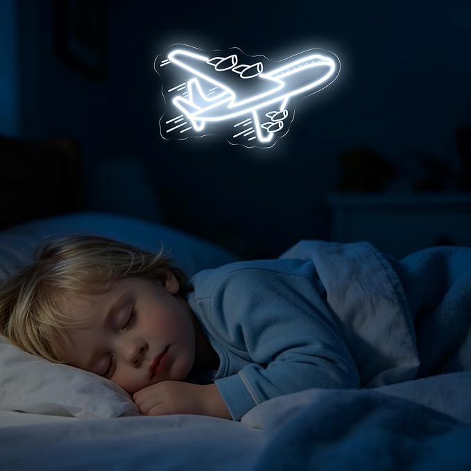 Airplane Neon Sign, Airplane Wall Decor, Air plane Wall Art, Aviation Light Sign, Gift for Kid, Air Plane Wall Decor for Home Bar, 16.5"x9.3", White