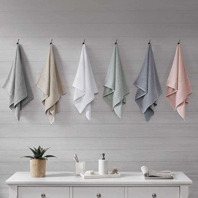 Madison Park Spa Waffle 100% Cotton Luxurious Towel Set, Premium Texture Waffle Weave, Highly Absorbent, Quick Dry, Hotel & Spa Quality Wash Clothes for Bathroom, Assorted Sizes, Seafoam 6 Piece