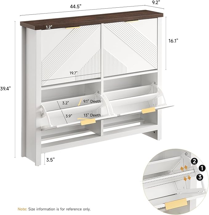 ONBRILL Shoe Cabinet with 4 Flip Drawers, 16-24 Pairs Shoe Organizer with Symmetric Groove Pattern, Freestanding Slim Hidden Shoe Storage Cabinet for Entryway, Hallway (White)