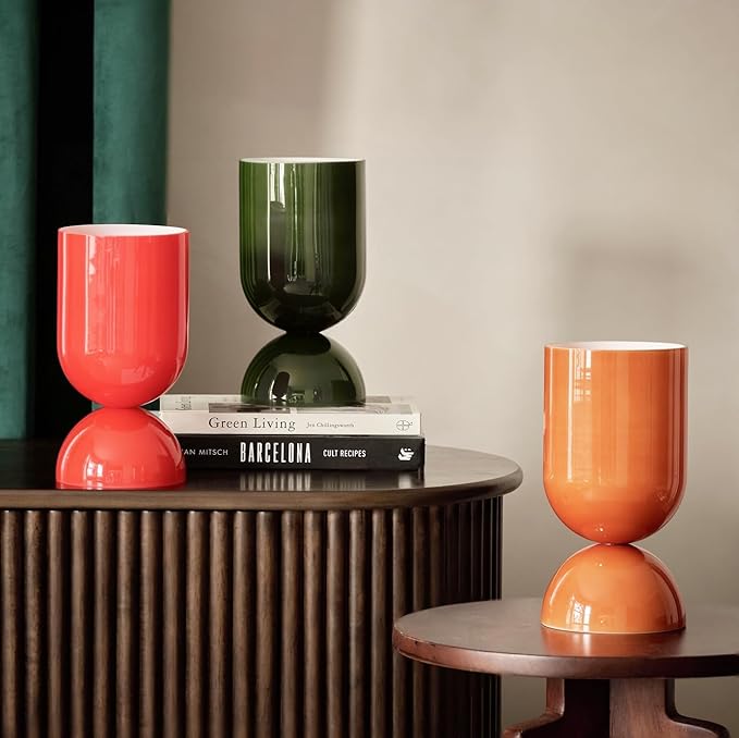 8.9" Modern Glass Table Lamp for Living Room, Dimmable Desk Lamps for Bedroom, UL Listed Nightstand Lamp with Dome Base, End Table Lamps for Home, Side Tables, College Dorm, Office, Glossy Orange