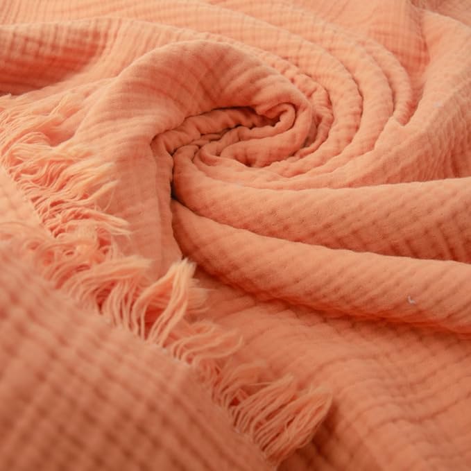 Washable Sofa Cover %100 Pure Cotton, Orange Couch Covers for Loveseat, Futon, Sofa, Sectional L Shape, U Shape, 4 Layered Natural Muslin Cloud Like Boho Couch Cover (Orange, 70x118"/177x300cm)