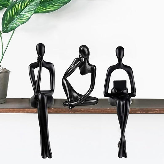 Prettidecor Home Decor Thinker Statue Accents, Set of 3 Thinker Sculptures Office Decor Modern Abstract Resin Decoration on Shelf Table Desk for Living Room Office Bedroom (Large Black)