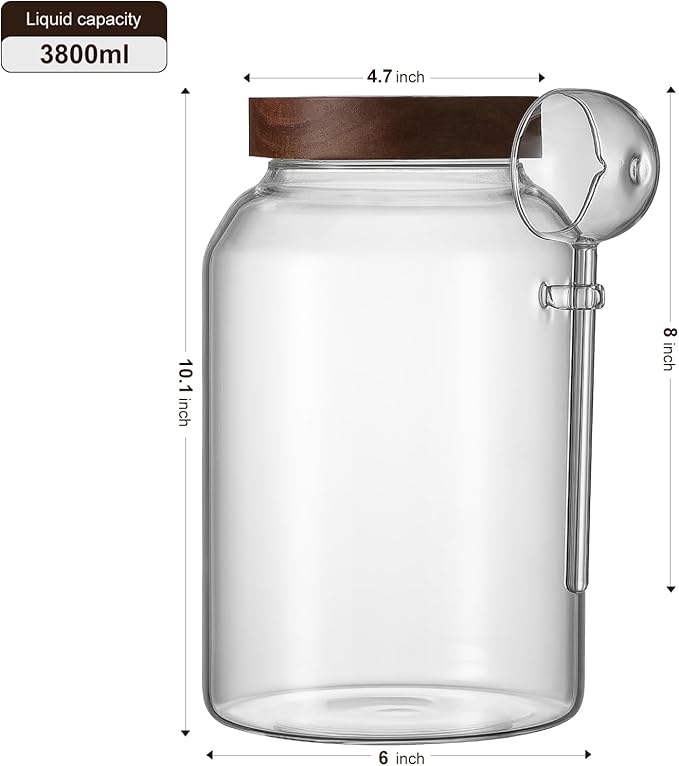 Wissy&Konny 1 Gallon Glass Jar with Lid 2Pack, Borosilicate Large Glass Flour Sugar Storage Containers for Tea,Cereal, Egg and More,Leak-proof Screw Lid (2 Spoons)