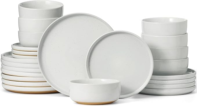 Famiware Milkyway Dinnerware Sets, 24 Piece Dish Set, Plates and Bowls Sets for 8, White