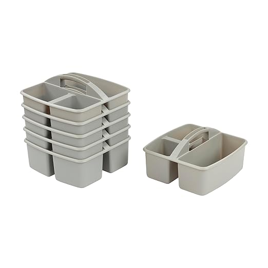 ECR4Kids 3-Compartment Small Plastic Caddy, Multipurpose Organization, Grey, 6-Pack