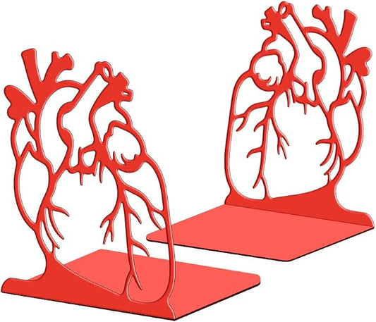 Peacoblue Metal Bookends for Shelves, Modern Decorative Heavy Duty Study Book Ends Stoppers for Office, Desk, Shelf, Room 5.3"x4.3"x5.9" Cast Iron Simple Tall Bookends 1 Pair (Realistic Human Heart)