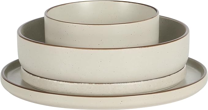Gibson Elite Gelston Stoneware Matte Reactive Glaze 16 Piece (Service for 4) Plates and Bowl Dinnerware Set - Cream