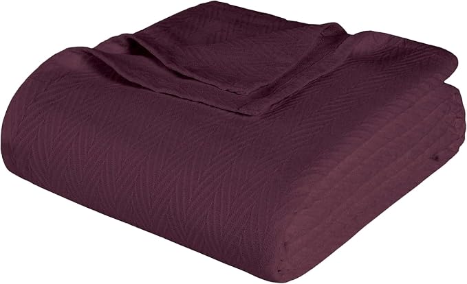 Superior Metro All-Season Cotton Blanket, Woven Blanket for Couch, Bed, Bedding, Farmhouse, Home Essentials, Cute and Cozy Bohemian Blankets, Herringbone Weave, Throw Size, Plum