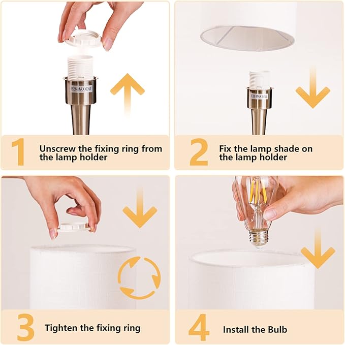KUNJOULAM Modern Table Lamp, 17.3" Small Desk Light with Silver Metal Droplet Base, White Cylinder Linen Drum Shade, Nightstand Lamp for Bedroom Living Room Nightstand Office