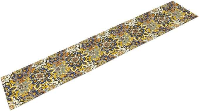 YCness Mandala Floral Table Runner, Retro Colorful Hippie Flowers Boho Table Runner for Bedroom Kitchen Living Room Table Runner, 13x36 Inch