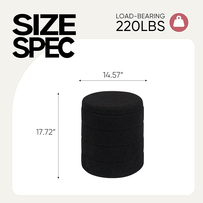 14.5" Round Storage Ottoman,Boucle Sherpa Ottoman with Tray, Faux Teddy Foot Rest Coffee Table for Bedroom Dorm Living Room,Black