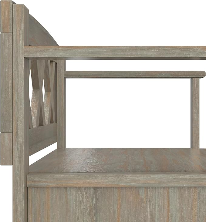 SIMPLIHOME Amherst Entryway Storage Bench - 36 inch Wide Solid Wood Hallway Bench in Distressed Grey, Transitional Bench for Entry or Mudroom with Lift-Up Lid, Storage Compartments and X-Back Detail