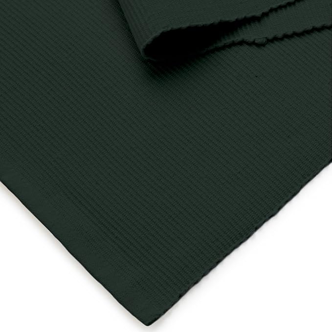 Encasa XO Dining Table Runner 13"x59" | Yarn Dyed Fine Ribbed Cotton | Dark Green | Machine Washable