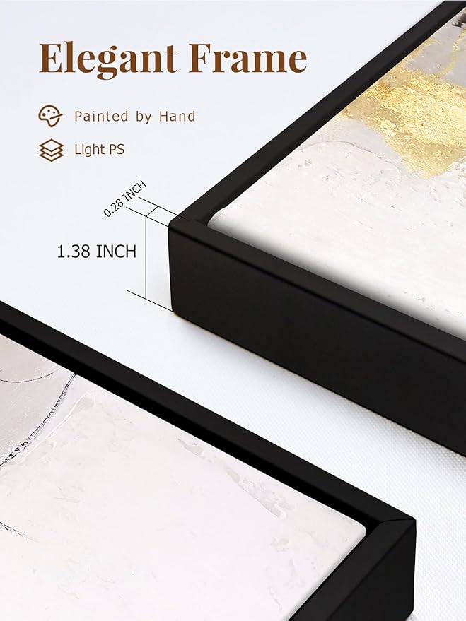 SAFERRYHOME Framed Wall Art - Black and Gold Wall Art Decor - Large Abstract Canvas Wall Art for living room bedroom office