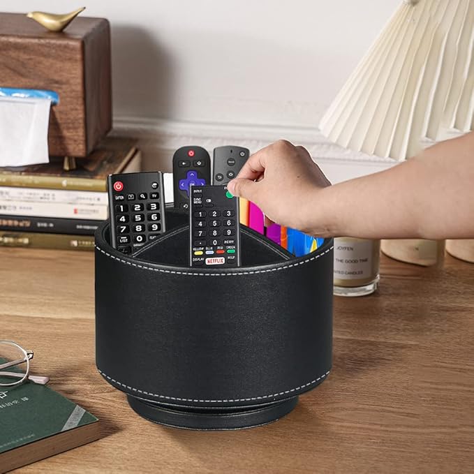 TV Remote Control Holder for Table, 360 Swivel Pen Holder for Desk Organizers and Accessories, Nightstand Organizer Caddy for Media Controllers/Office Supplies, Bedside Decorations for Living Room