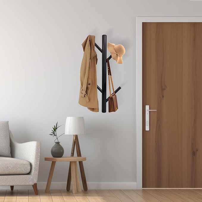 2-Pack Metal Vertical Coat Rack Wall Mounted,Modern Coat and Hat Rack,15.9 Inch Tree Coat Racks for Hats, Jackets, Bags, Clothes, Hats Entryway Bedroom,Living Room（Black）