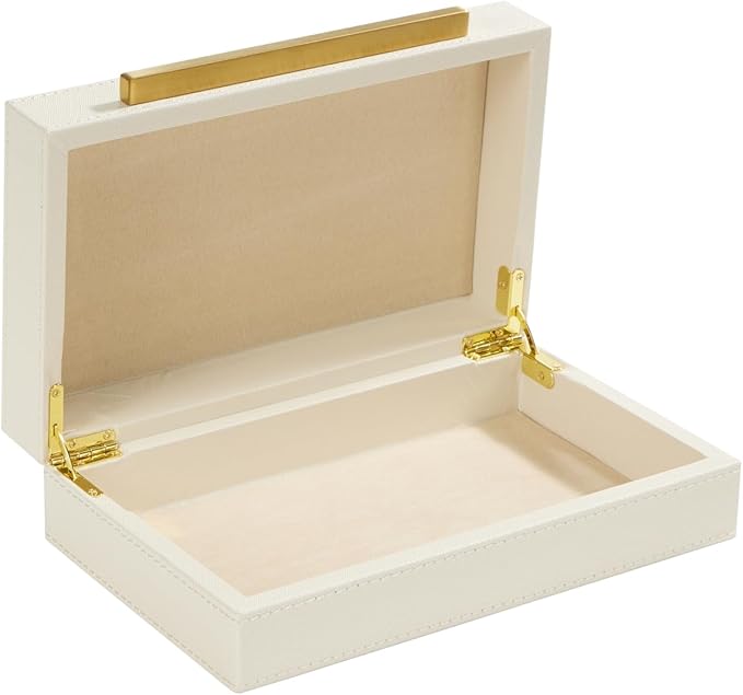Generic Pearl White Small Decorative Box with Gold handle, PU Leather exquisite Box for Keepsake Memory Box, Storage Box with Lid for Modern Home, Jewelry Organizer(Pearl White-Gold, 1pack)