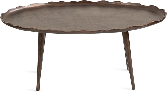 Kate and Laurel Alessia Transitional Oval Coffee Table; 34 x 20 x 15; Bronze; Metal Living Room Table for Storage and Display with Antique Deckled Edge Detailing