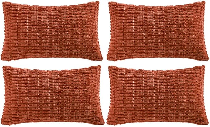 Fancy Homi 4 Packs Decorative Throw Pillow Covers for Living Room Couch Bed, Modern Farmhouse Boho Home Décor Accent Cushion Case, 20" x 12", Burnt Orange